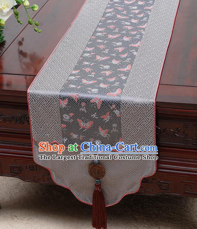 Chinese Traditional Grey Brocade Table Cloth Classical Butterfly Pattern Household Ornament Table Flag