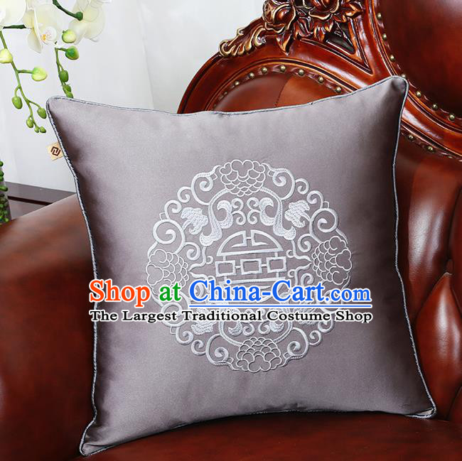 Chinese Traditional Embroidered Grey Brocade Back Cushion Cover Classical Household Ornament