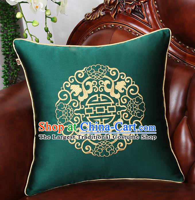 Chinese Traditional Atrovirens Brocade Back Cushion Cover Classical Embroidered Household Ornament