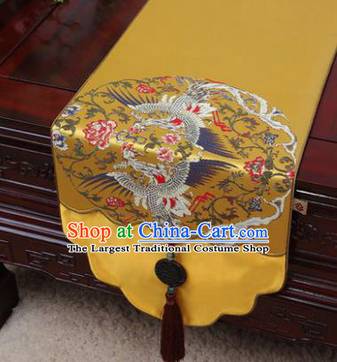 Chinese Traditional Cranes Pattern Golden Brocade Table Cloth Classical Household Ornament Table Flag