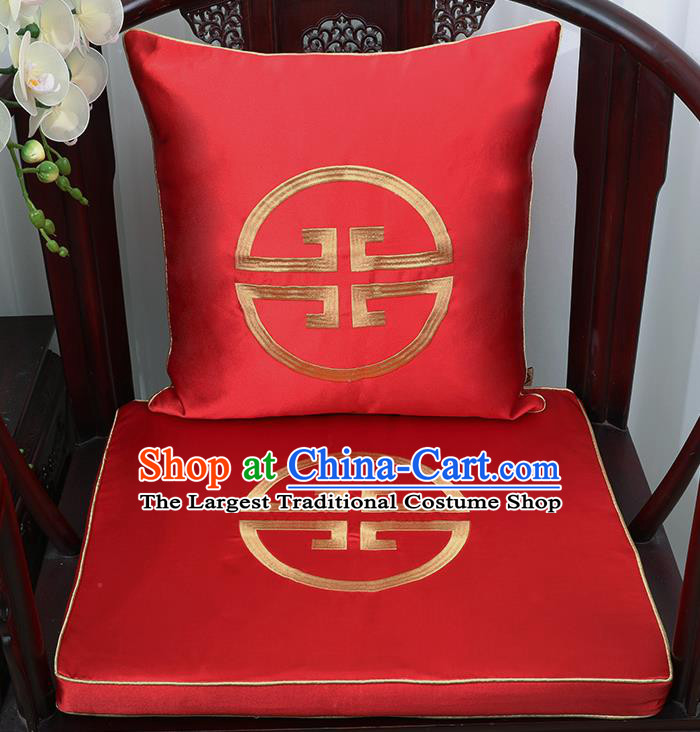 Chinese Classical Household Ornament Traditional Handmade Red Brocade Cushion Cover and Armchair Mat