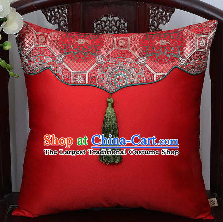 Chinese Traditional Pattern Red Brocade Back Cushion Cover Classical Household Ornament