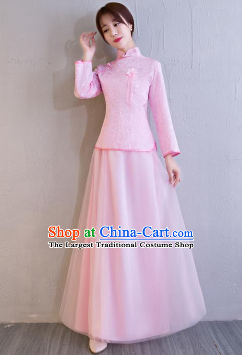 Chinese Traditional Bride Pink Xiuhe Suits Ancient Handmade Wedding Costumes for Women