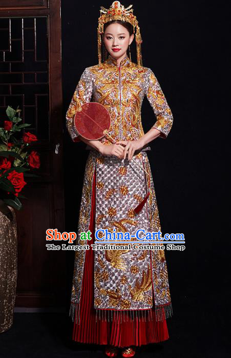 Chinese Traditional Bride Embroidered Diamante Xiuhe Suits Ancient Handmade Wedding Costumes for Women