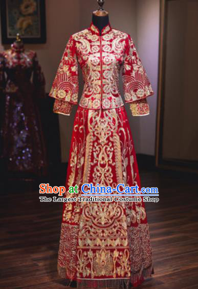 Chinese Traditional Wedding Dress Ancient Bride Embroidered Xiuhe Suits Costumes for Women