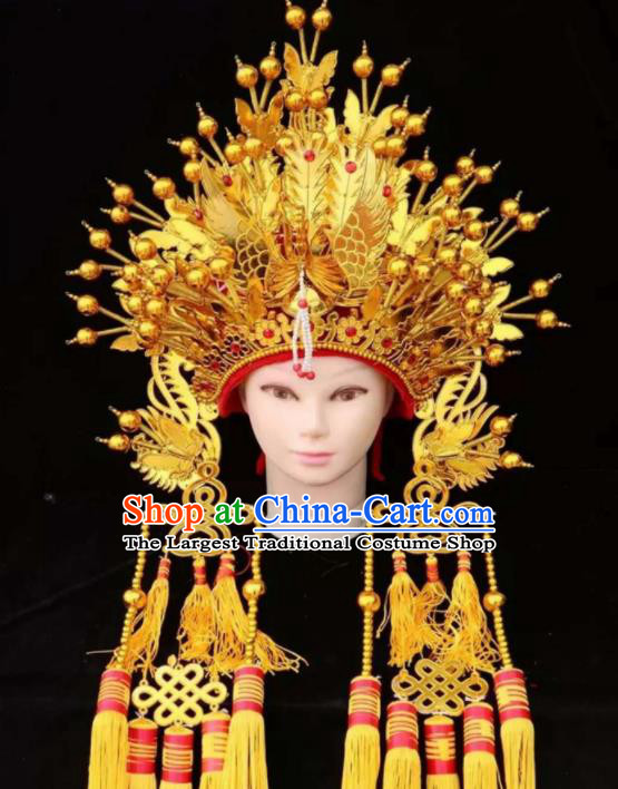 Chinese Traditional Wedding Hair Accessories Ancient Queen Golden Phoenix Coronet for Women