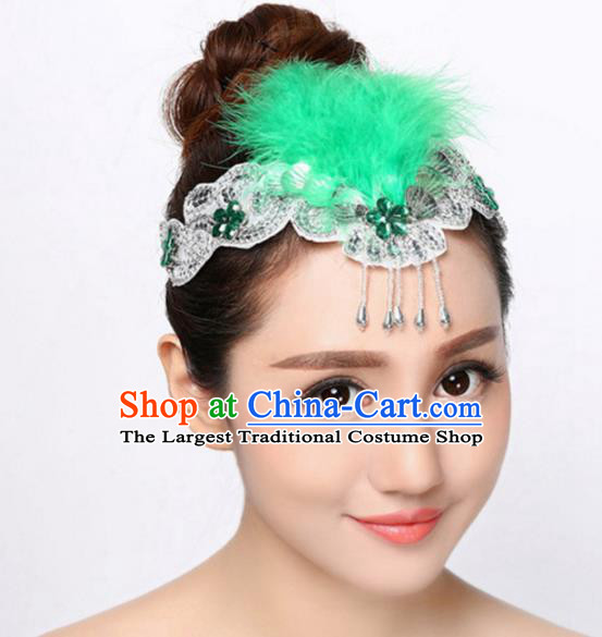 Chinese Traditional Folk Dance Hair Accessories Classical Dance Green Feather Hair Clasp for Women