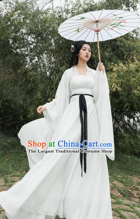 Traditional Chinese Ancient Drama Fairy Princess Costumes Tang Dynasty Palace Lady White Hanfu Dress for Women