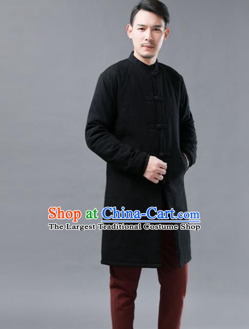 Chinese Traditional Costume Tang Suits Black Cotton Padded Coat National Mandarin Shirt for Men