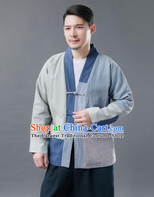 Chinese Traditional Costume Tang Suits Blue Jacket National Mandarin Shirt for Men