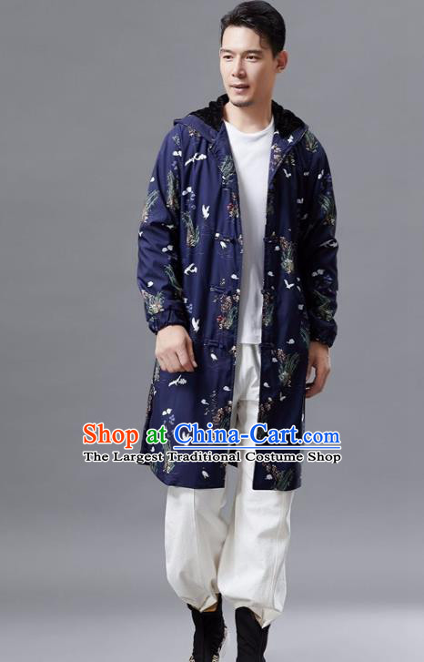 Chinese Traditional Costume Tang Suits Outer Garment National Mandarin Navy Coat for Men