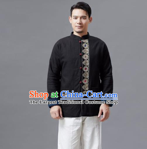 Chinese Traditional Costume Tang Suits Black Jacket National Mandarin Shirts for Men