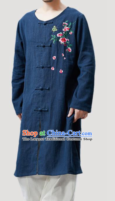 Chinese Traditional Costume Tang Suit Navy Coat National Mandarin Gown Outer Garment for Men