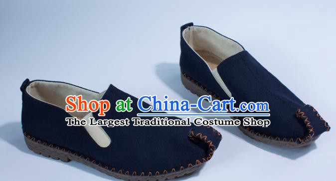 Chinese Traditional Martial Arts Shoes Kung Fu Shoes Navy Linen Monk Shoes for Men