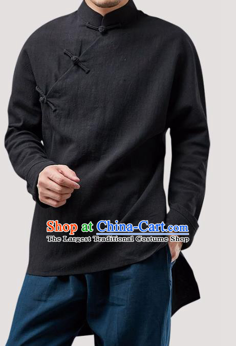 Chinese Traditional Costume Tang Suit Black Shirt National Mandarin Upper Outer Garment for Men