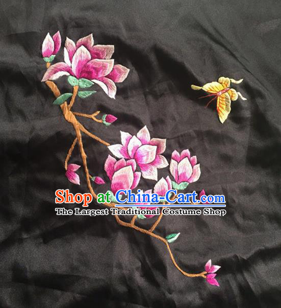 Chinese Traditional Handmade Embroidery Craft Embroidered Patches Embroidering Magnolia Silk Piece