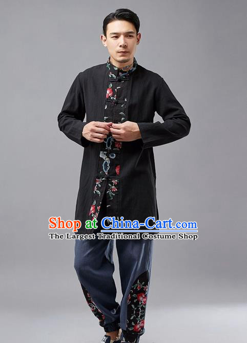 Chinese Traditional Costume Tang Suit Black Coat National Mandarin Jacket for Men