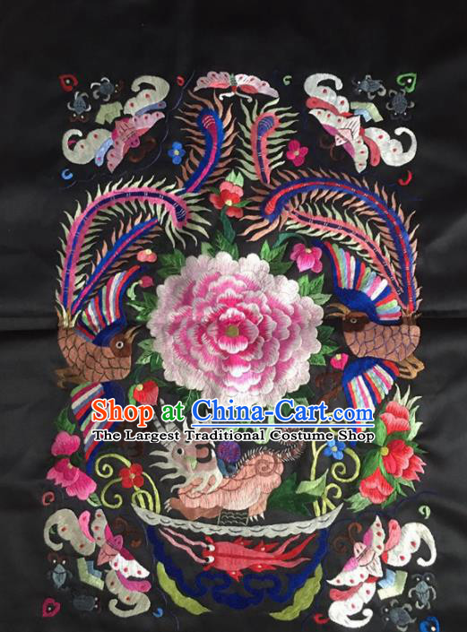 Chinese Traditional Handmade Embroidery Craft Embroidered Peony Patches Embroidering Silk Piece