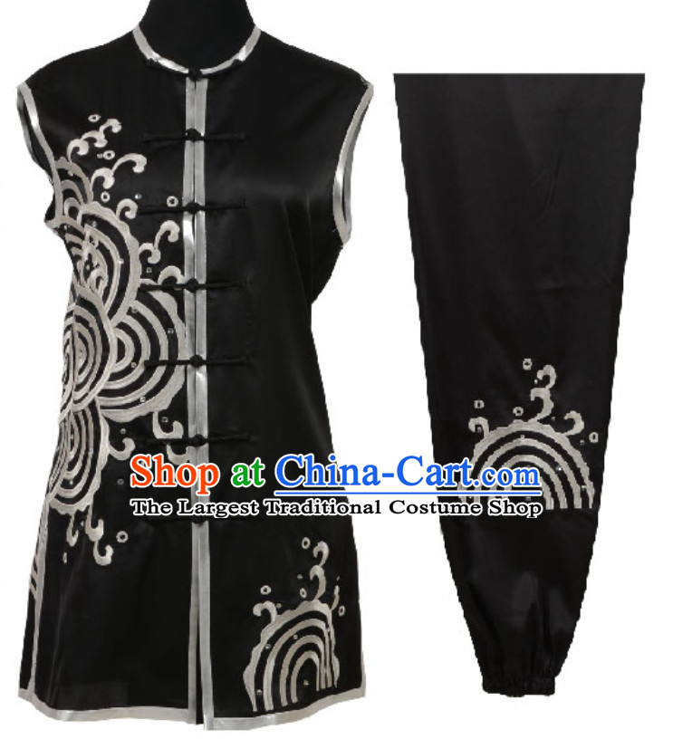 Black Top Chinese Embroidered Dragon Southern Fist Outfits Martial Arts Uniforms Complete Set for Men or Women