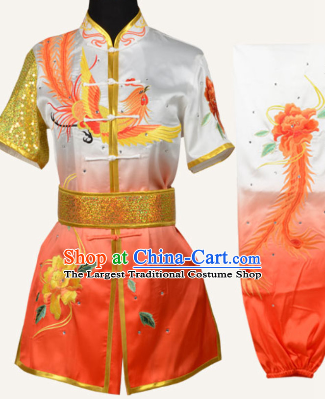 Top Chinese Embroidered Phoenix Peony Gongfu Outfits Martial Arts Uniforms Complete Set for Men or Women