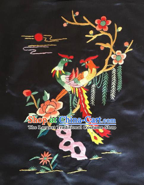 Asian Chinese Traditional Embroidered Birds Flowers Silk Patches Handmade Embroidery Craft