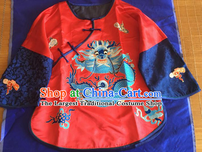 Chinese Traditional Silk Costume Tang Suit Embroidered Dragon Red Silk Blouse for Women