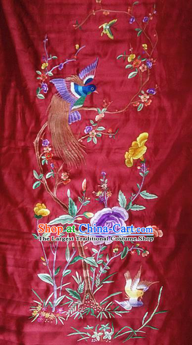 Asian Chinese Traditional Embroidered Peony Red Silk Patches Handmade Embroidery Craft