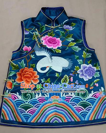 Chinese Traditional Silk Costume Tang Suit Embroidered Peony Crane Silk Vest for Women