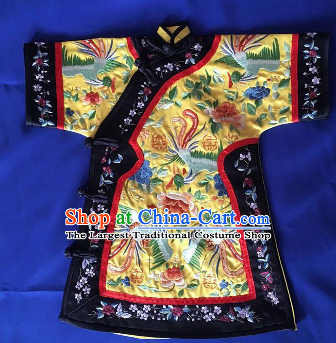 Chinese Traditional Silk Costume Tang Suit Embroidered Peacock Peony Silk Blouse for Kids