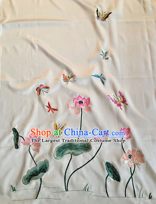 Asian Chinese Traditional Embroidered Dragonfly Lotus Silk Patches Handmade Embroidery Craft