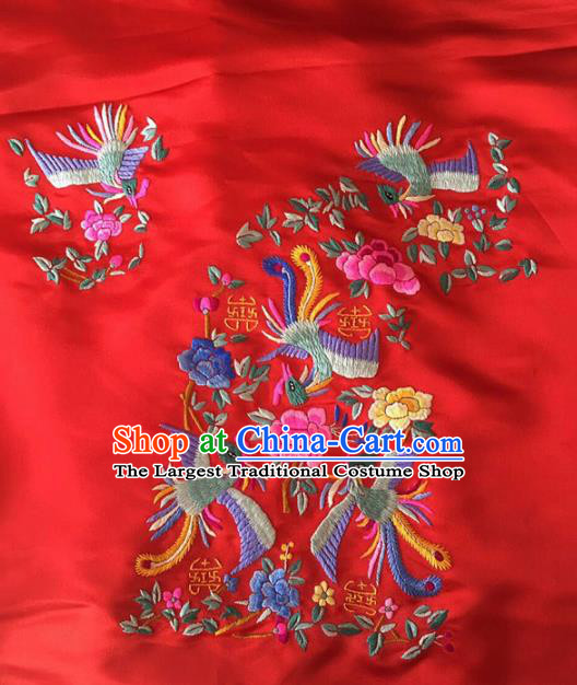 Asian Chinese Traditional Embroidered Peony Red Silk Patches Handmade Embroidery Craft