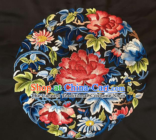 Chinese Traditional Embroidered Peony Cloth Patches Handmade Embroidery Craft Silk Fabric