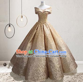 Top Grade Stage Performance Costumes Elegant Golden Sequins Full Dress for Women