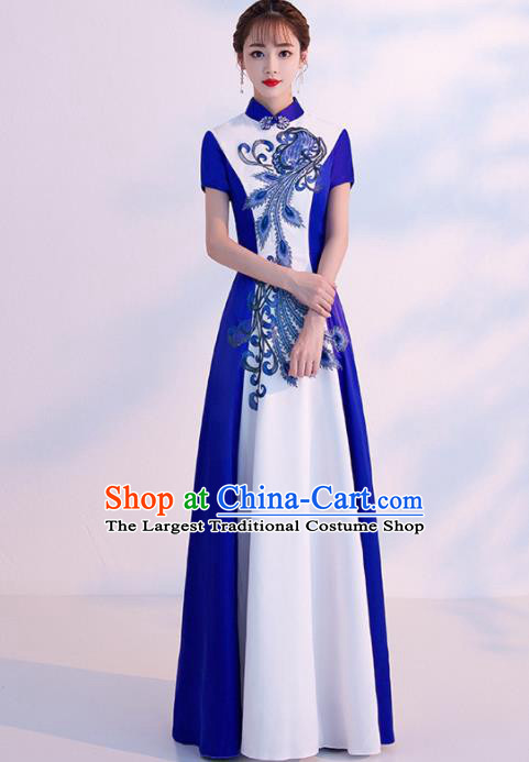 Chinese Traditional Costumes Elegant Embroidered White Cheongsam Full Dress for Women