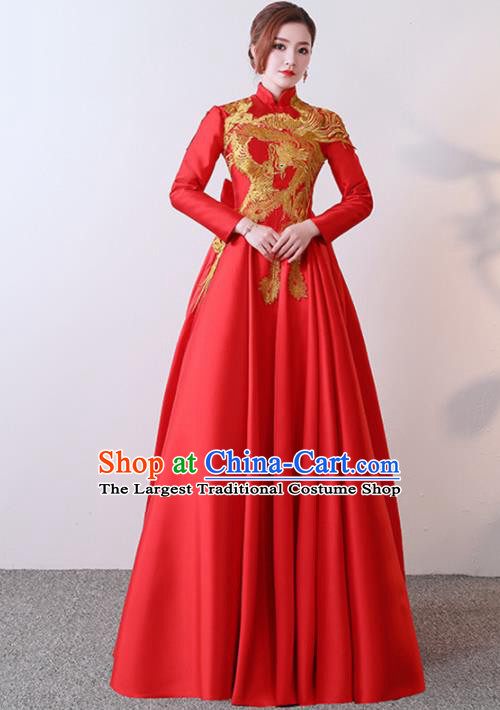 Chinese Traditional Costumes Elegant Red Full Dress Wedding Qipao Dress for Women