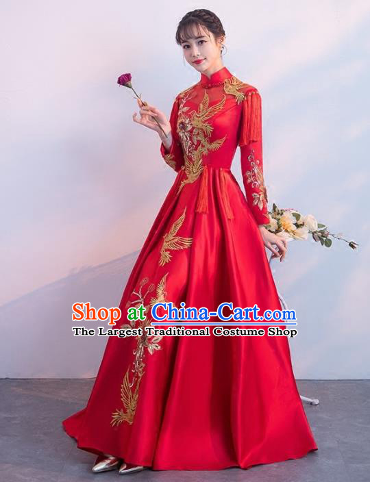 Chinese Traditional Costumes Elegant Wedding Full Dress Red Qipao Dress for Women