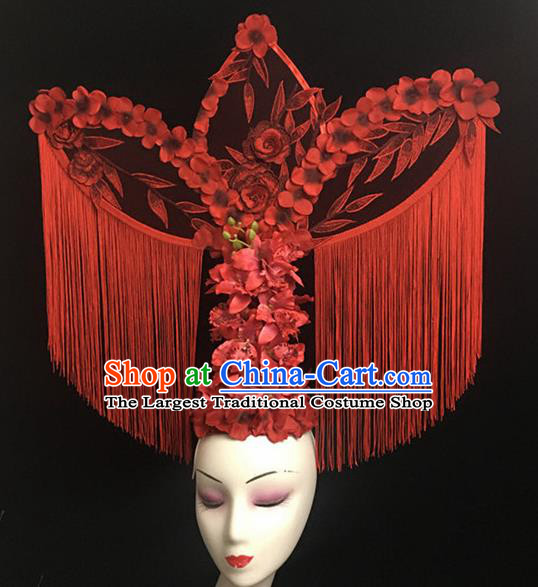 Top Halloween Hair Accessories Chinese Traditional Catwalks Red Tassel Headdress for Women