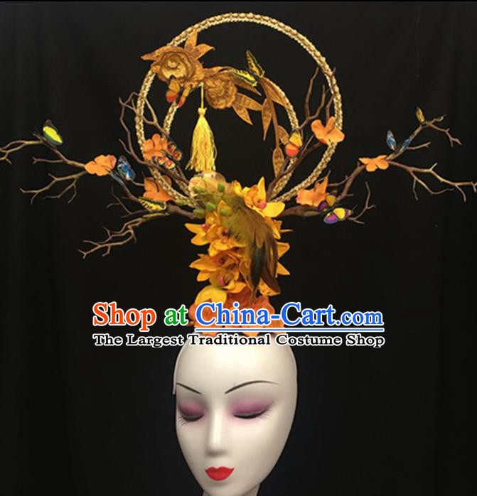 Top Halloween Stage Show Giant Hair Accessories Chinese Traditional Catwalks Birds Headpiece for Women