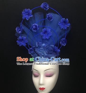 Top Halloween Catwalks Hair Accessories Stage Show Blue Veil Headdress for Women