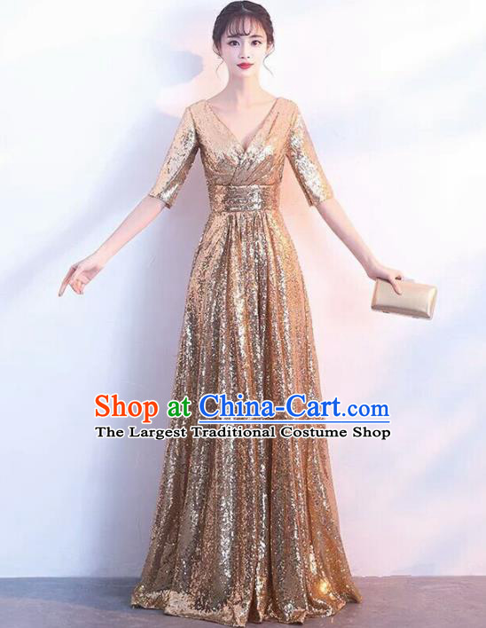 Top Grade Stage Performance Costumes Modern Dance Elegant Golden Full Dress for Women