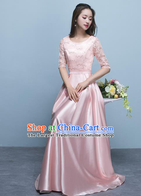 Top Grade Stage Performance Compere Pink Formal Dress Chorus Elegant Lace Full Dress for Women