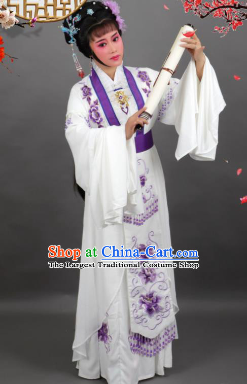 Professional Chinese Traditional Beijing Opera Embroidered White Dress Ancient Palace Princess Costume for Women