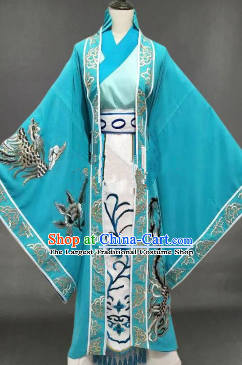 Chinese Traditional Peking Opera Diva Blue Dress Ancient Court Queen Costume for Women