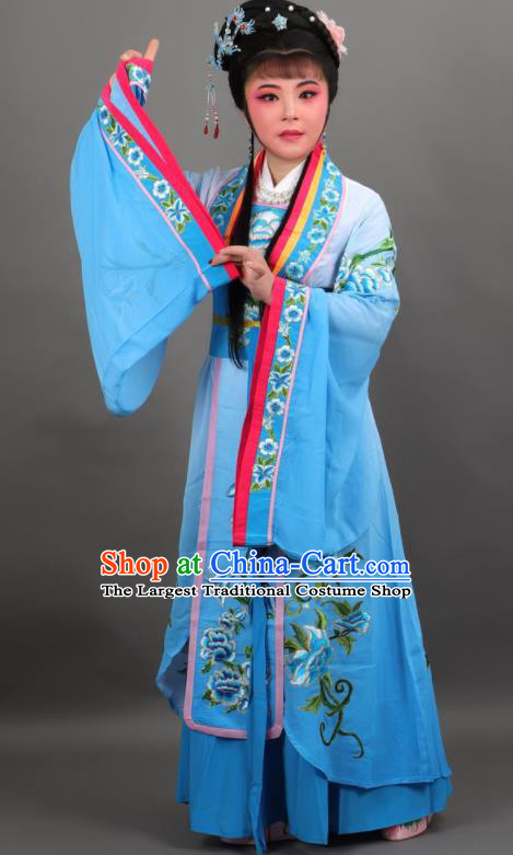 Chinese Traditional Peking Opera Diva Empress Blue Dress Ancient Court Queen Costume for Women