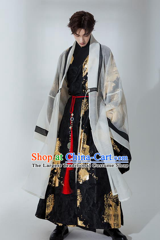 Asian Chinese Jin Dynasty Crown Prince Hanfu Clothing Traditional Ancient Swordsman Costumes for Men