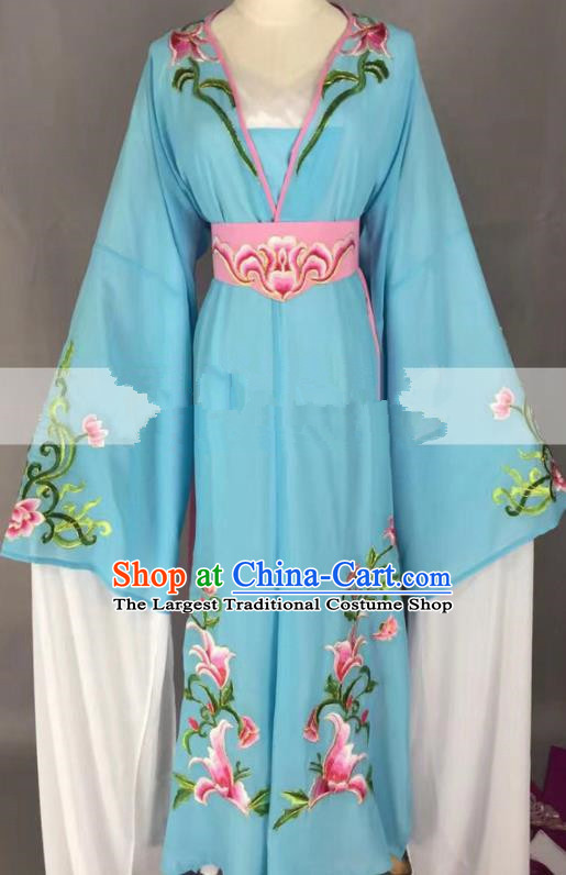 Chinese Traditional Peking Opera Actress Hua Tan Blue Dress Ancient Rich Lady Costume for Women