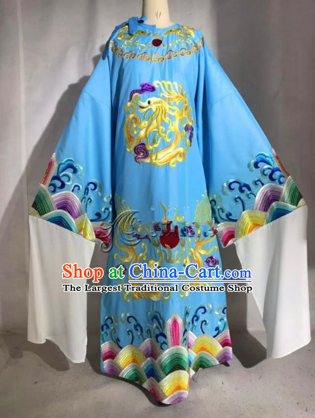 Professional Chinese Traditional Beijing Opera Blue Imperial Robe Ancient Emperor Costume for Men