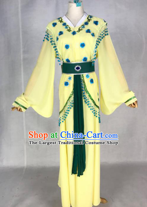 Chinese Traditional Peking Opera Actress Young Lady Yellow Dress Ancient Maidservant Costume for Women