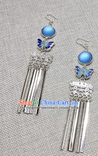 Chinese Traditional Hanfu Blue Butterfly Earrings Ancient Princess Ear Accessories for Women