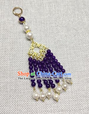 Chinese Traditional Hanfu Purple Beads Tassel Brooch Accessories Ancient Qing Dynasty Queen Breastpin Pendant for Women